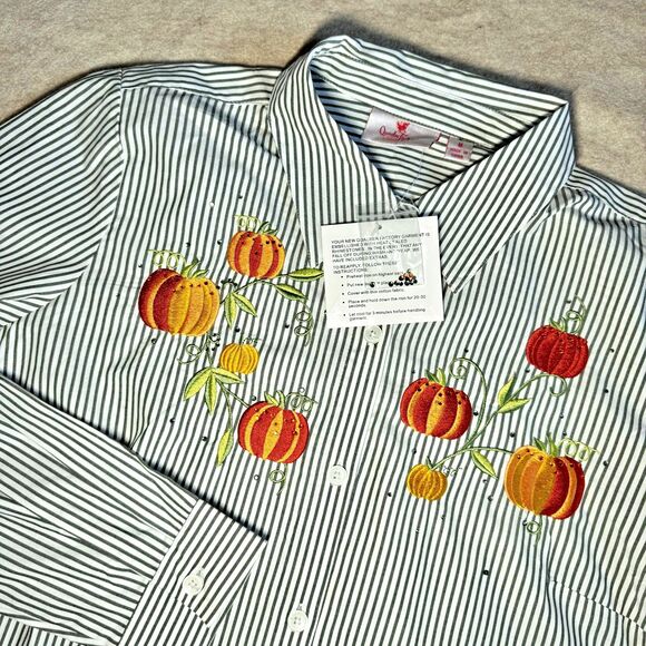 Quacker Factory pumpkin embroidered button up shirt NEW Women’s M fall teacher - Picture 1 of 10